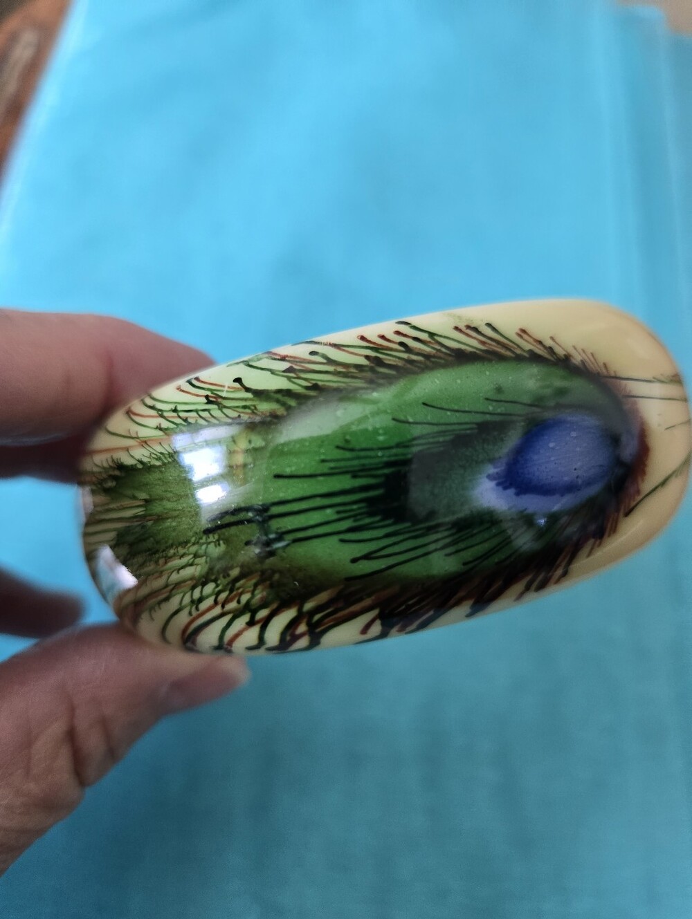 Vibtage Peacock Feather Lucite Bangle Bracelet